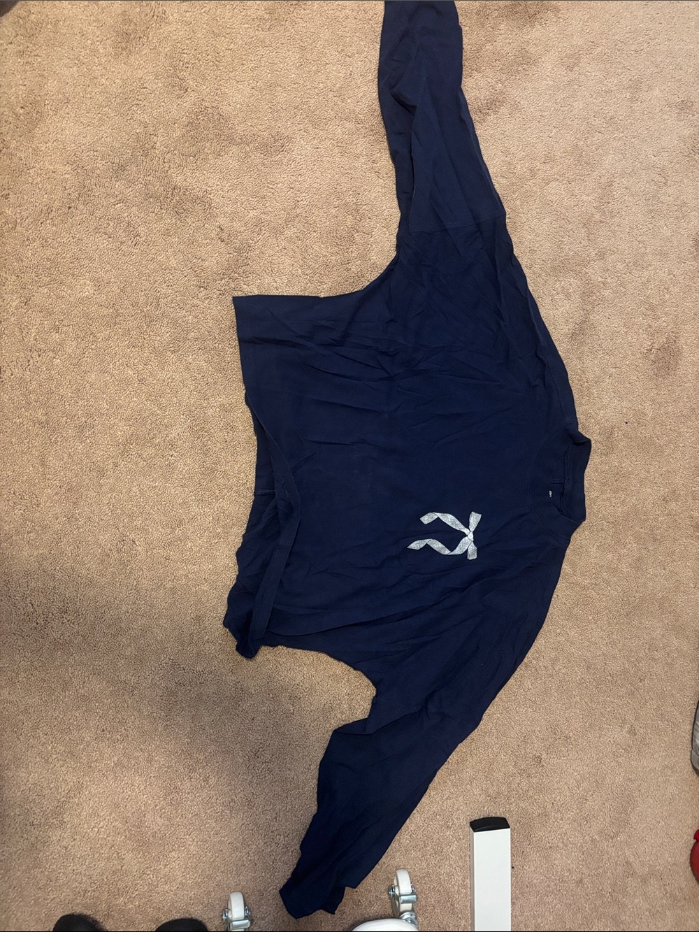 aerie Navy Long Sleeve Top with Silver Logo